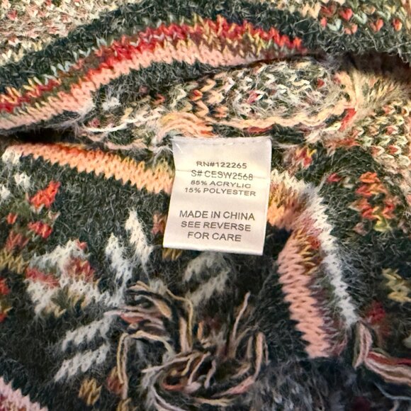 Jade Green Tribal Print Jacquard Knit Fringe Comfy Long Sweater Duster Cardigan - Picture 6 of 9